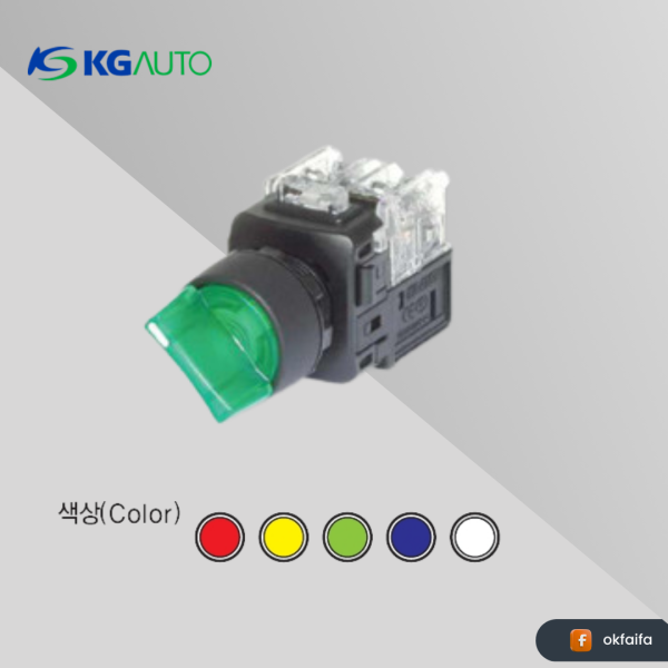 KG auto Lamp selector switch [KGT-N2R1V2G, Ø22 Normal Plastic guide,110/220Vac,2 automatic return,1a1b,Green]