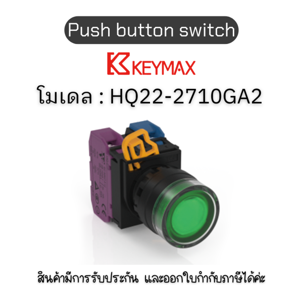 สวิตซ์ Push button switch 22mm green Momentary Flush LED 1a1b 220Vac] Keymax ของแท้! รับประกัน 1 ปี