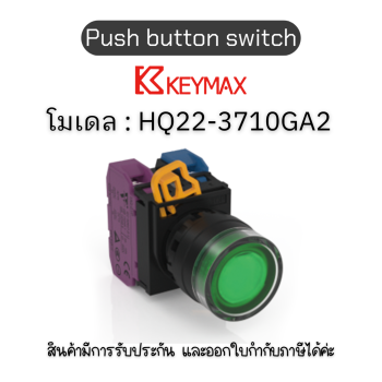 สวิตซ์ Push button switch 22mm green Maintained Flush LED 1a1b 220Vac] Keymax ของแท้! รับประกัน 1 ปี