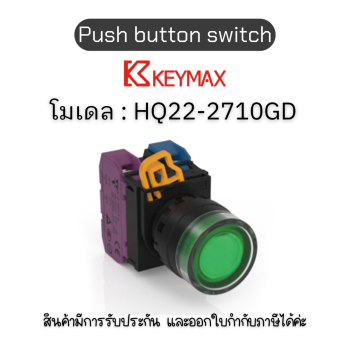 สวิตซ์ Push button switch 22mm green Momentary Flush LED 1a1b 24Vdc] Keymax ของแท้! รับประกัน 1 ปี